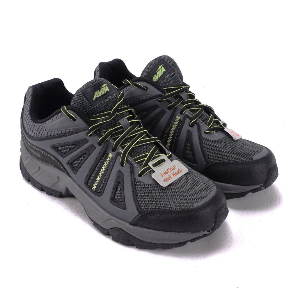 AVIA Mens 9.5W Jag Athletic Lace-Up Gray Leather Memory Foam Sneakers Brand New